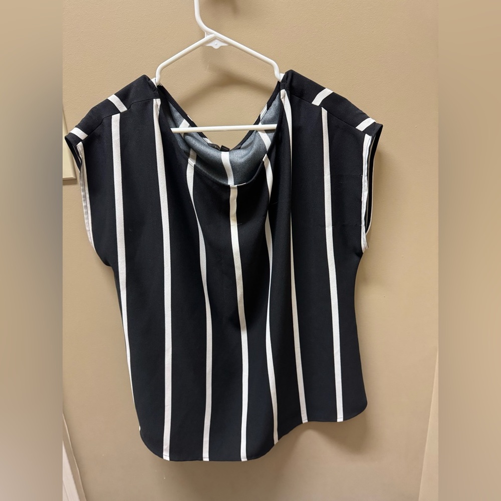 Banana Republic Black White Vertical Stripe Draped Neck Blouse Women’s Large